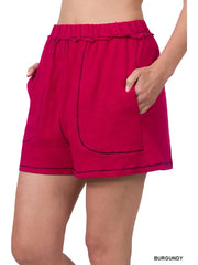 SI-22968 Contrast Stitch Shorts with Pockets