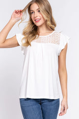 SI-24467 Slim Fit Ruffle Short Slv Lace Knit Top