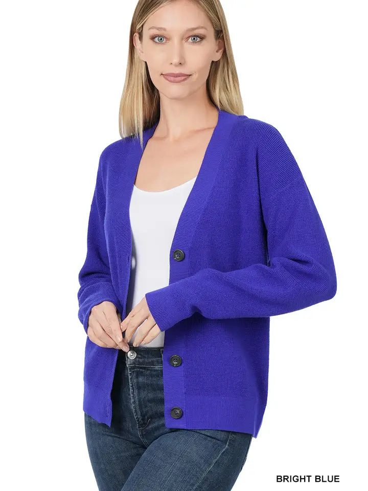 SI-23940 Drop Shoulder Button Front Viscose Sweater Cardigan