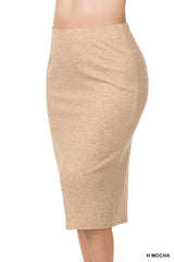 SI-21693 Plus Size Elastic Waist Ribbed Midi Skirt