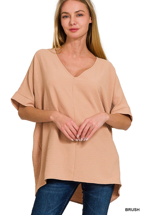 SI-24277 Woven Airflow V-Neck Dolman Short Sleeve Top