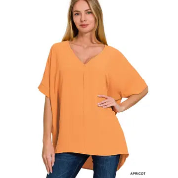 SI-24277 Woven Airflow V-Neck Dolman Short Sleeve Top