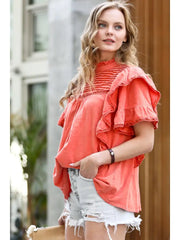 SC142003 Vintage Washed Ruffle Top