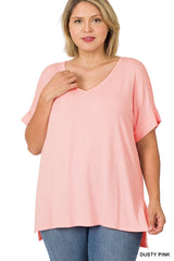 SI-21983 Plus Size Real Modal Short Sleeve V-Neck Top