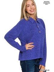 SI-25104 Brushed Melange Hacci Collared Sweater