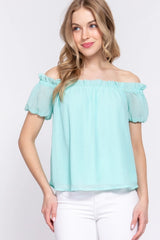 SI-24580 Slim Fit Off Shoulder Lantern Short Slv Blouse