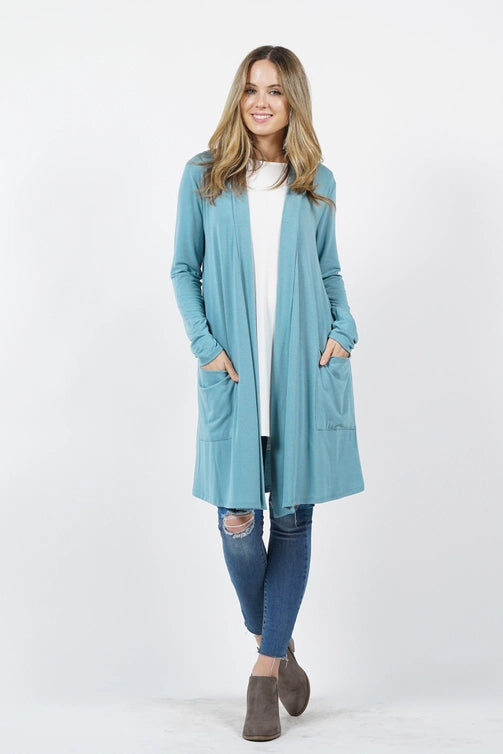 SI-23592 Long Sleeve Slouchy Pocket Open Cardigan