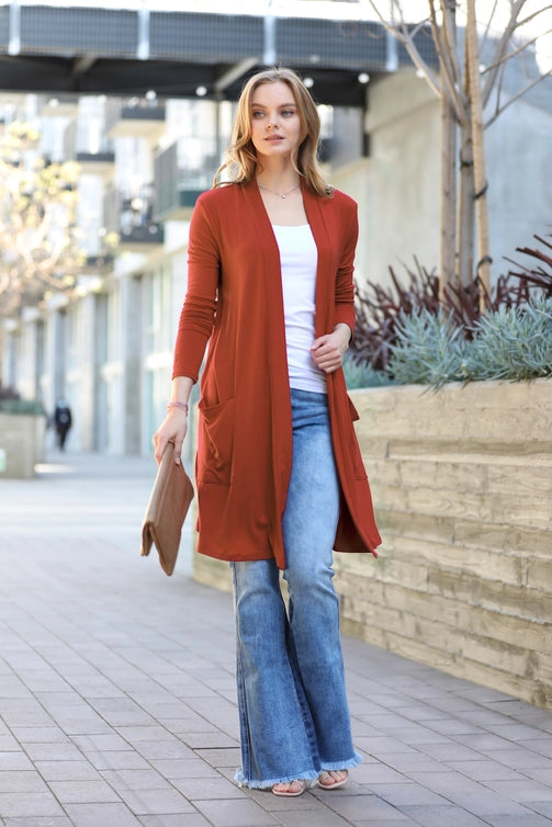 SI-23592 Long Sleeve Slouchy Pocket Open Cardigan