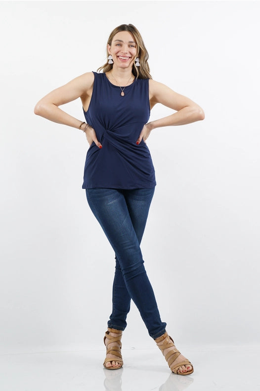 SI-15899 Plus Size Ity Knot-Front Sleeveless Top