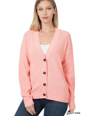 SI-23940 Drop Shoulder Button Front Viscose Sweater Cardigan