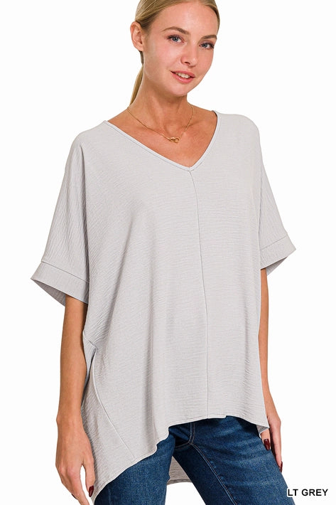 SI-24277 Woven Airflow V-Neck Dolman Short Sleeve Top