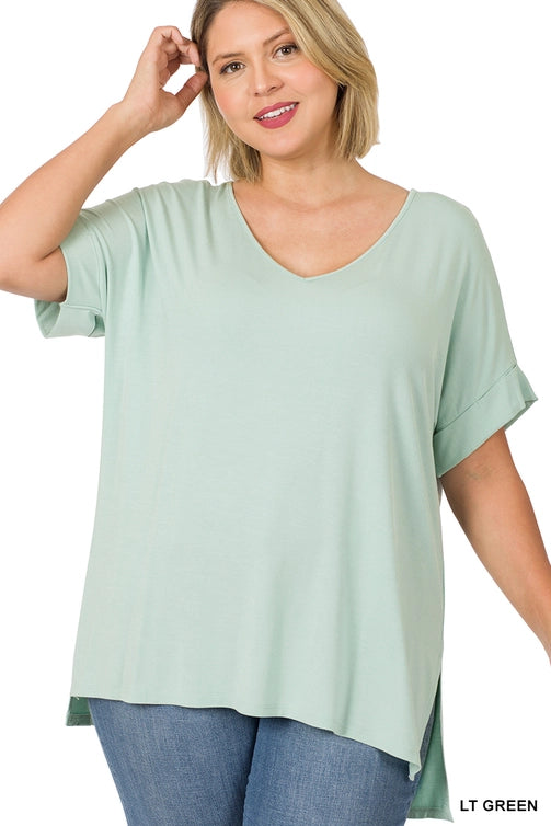 SI-21983 Plus Size Real Modal Short Sleeve V-Neck Top