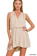 SI-25919 Elastic Waist Draped Romper with Tie Open Back