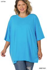 SI-21856 Plus Size Cotton Drop Shoulder Boyfriend Box Tee