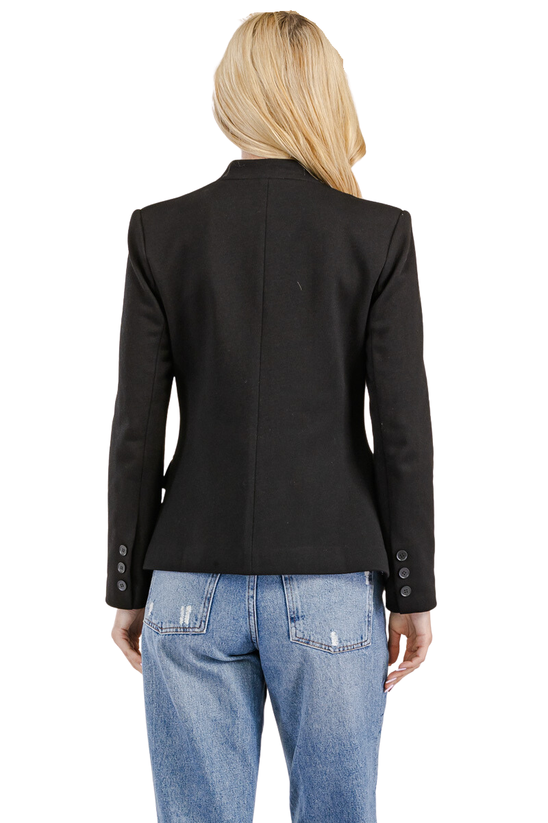 NOTCH COLLAR FITTED JACKET WITH BUTTON CLOSURE