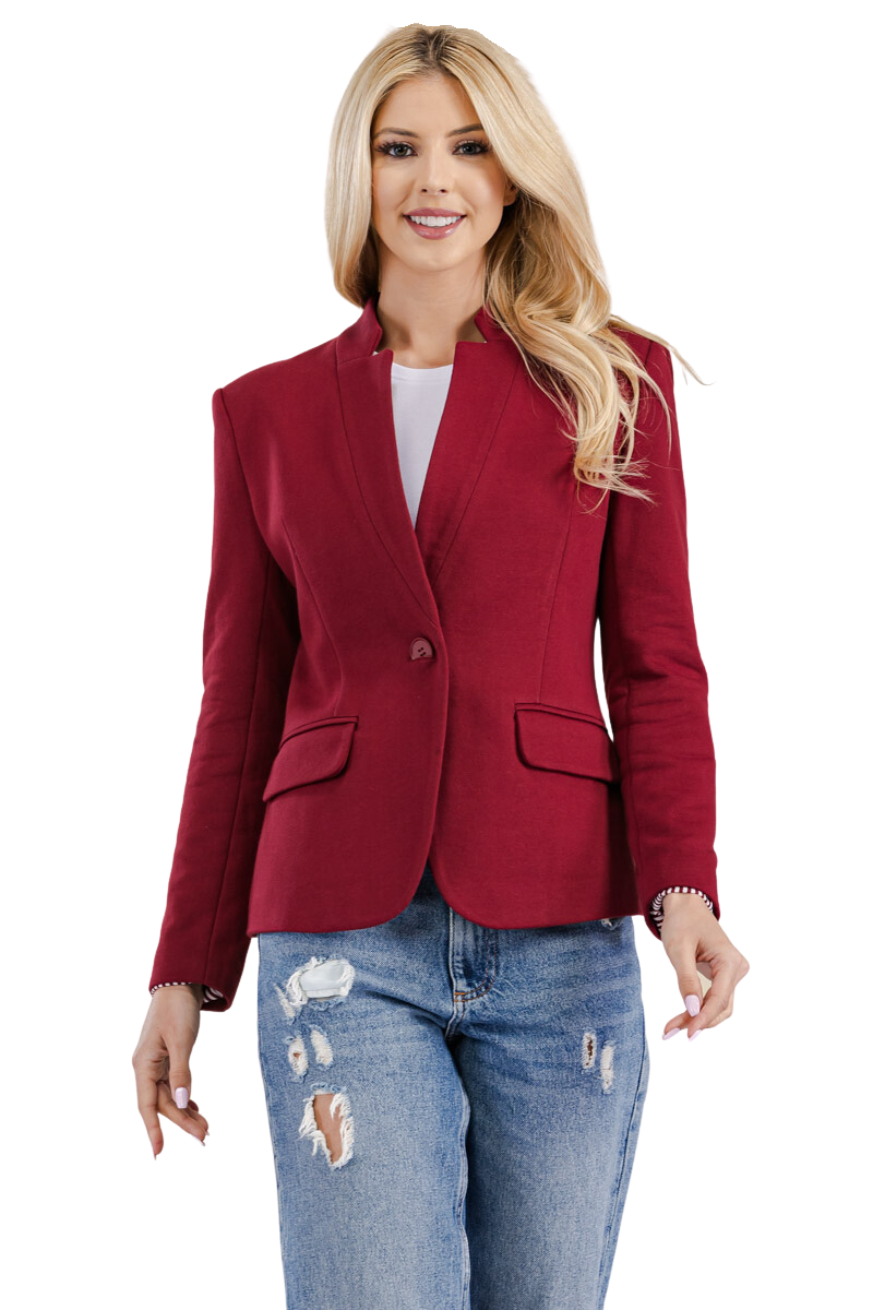 NOTCH COLLAR FITTED JACKET WITH BUTTON CLOSURE