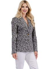 LEAF PRINTED CASUAL JACKET WITH BUTTON CLOSURE AND FLAP POCKET