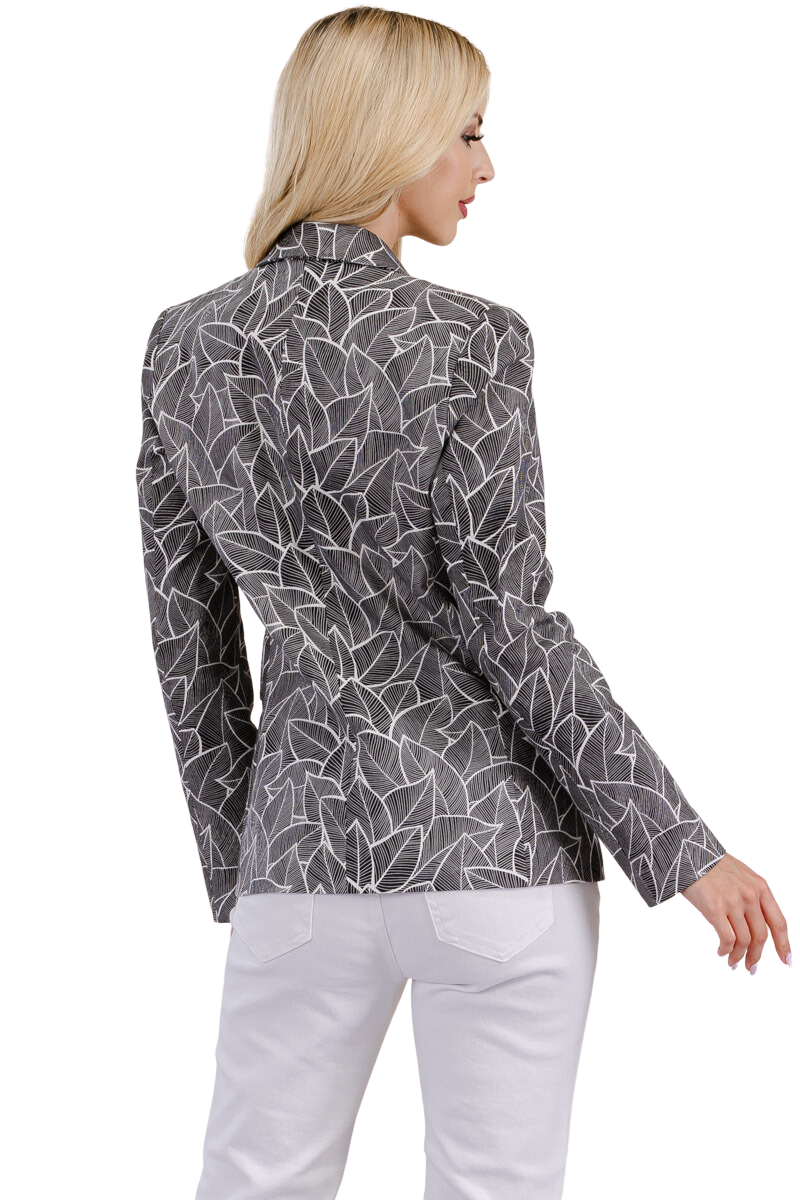 LEAF PRINTED CASUAL JACKET WITH BUTTON CLOSURE AND FLAP POCKET