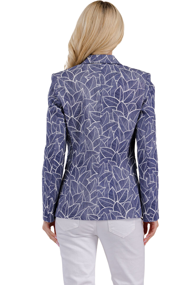 LEAF PRINTED CASUAL JACKET WITH BUTTON CLOSURE AND FLAP POCKET