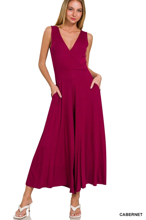 SI-25955 Luxe Rayon Surplice Neckline Sleeveless Jumpsuit