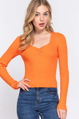 SI-21781 Fitted Shirring Sweatheart Neck Sweater