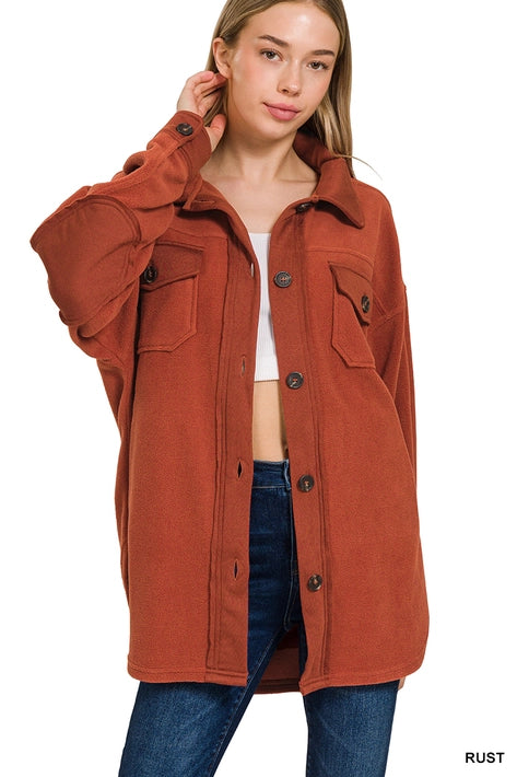 SI-23162 Oversized Fleece Shacket w/ Elbow Patch