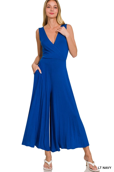 SI-25955 Luxe Rayon Surplice Neckline Sleeveless Jumpsuit