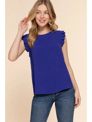 SI-25937 Fitted Pleated Short Slv Woven Top