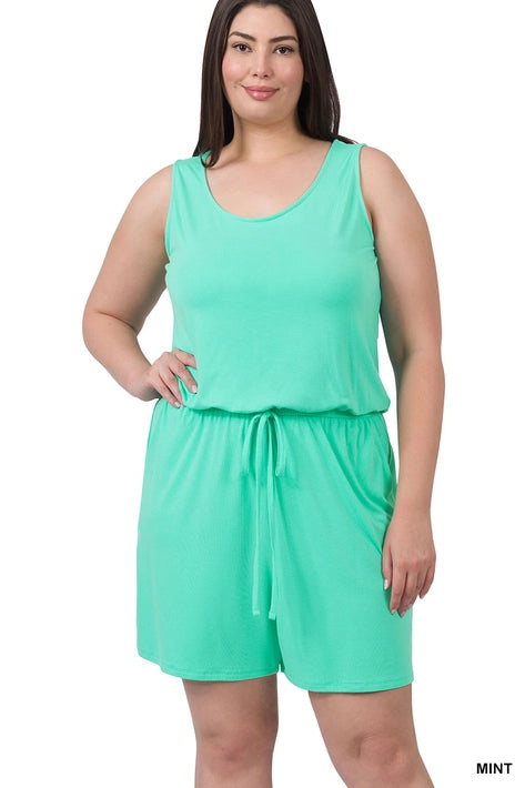 SI-19144 Plus Size Sleeveless Romper with Pockets