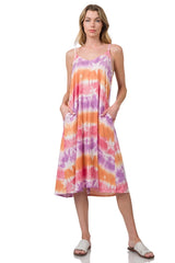 SI-23123 Printed V-Neck Cami Knee Length Dress