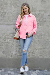 SI-24849 Double Gauze Button Down Roll Up Long Sleeve Shirt