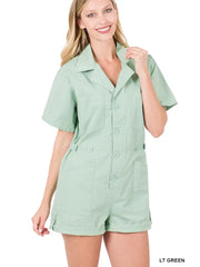 SI-21208 Button Front Shirt Romper with Pockets