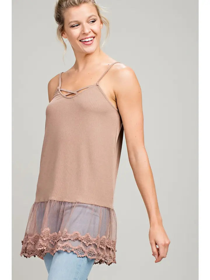 SI-11964 Embroidered Mesh Ruffle Layering Cami