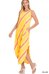 SI-23973 Diagonal Striped Print Sleeveless Maxi Dress with S