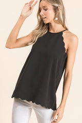 SI-26110 Casual Scalloped Sleeveless Woven Top