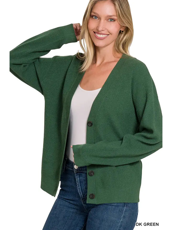 SI-23940 Drop Shoulder Button Front Viscose Sweater Cardigan