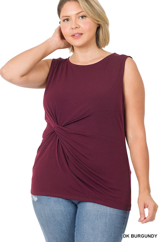 SI-15899 Plus Size Ity Knot-Front Sleeveless Top