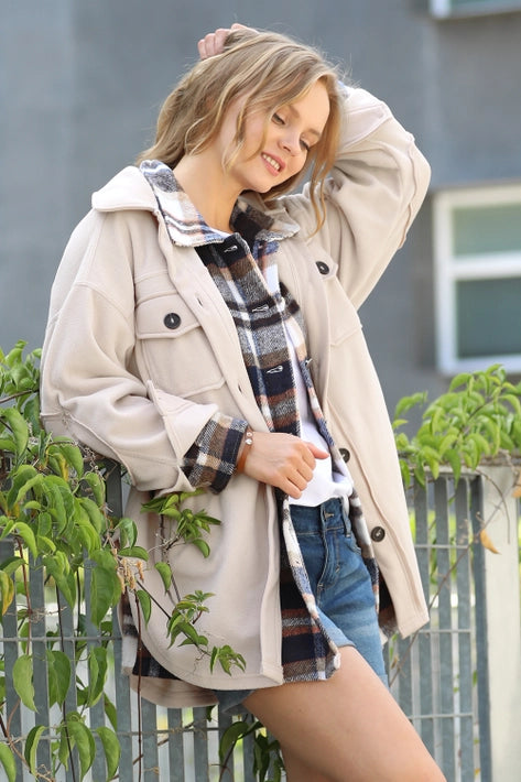 SI-23162 Oversized Fleece Shacket w/ Elbow Patch