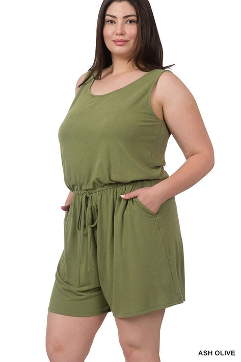 SI-19144 Plus Size Sleeveless Romper with Pockets