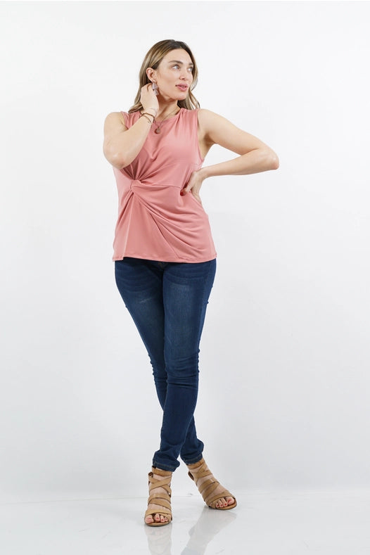 SI-15899 Plus Size Ity Knot-Front Sleeveless Top