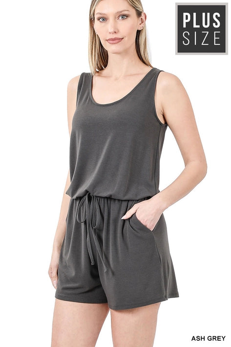 SI-19144 Plus Size Sleeveless Romper with Pockets