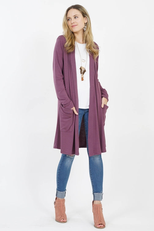 SI-23592 Long Sleeve Slouchy Pocket Open Cardigan