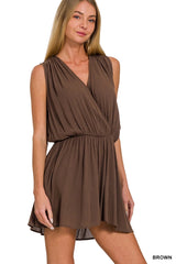 SI-25919 Elastic Waist Draped Romper with Tie Open Back