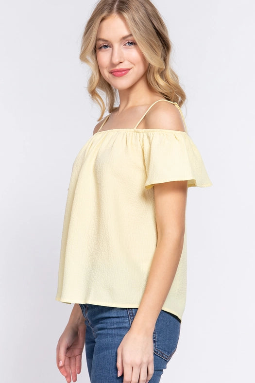 SI-24191 Slim Fit Cold Shoulder Woven Top