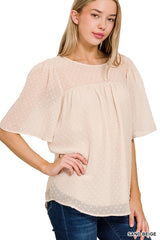 SI-25705 Swiss Dot Flutter Half Sleeve Top