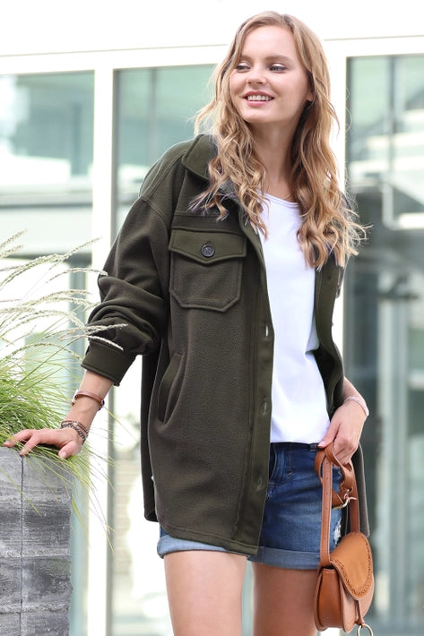 SI-23162 Oversized Fleece Shacket w/ Elbow Patch