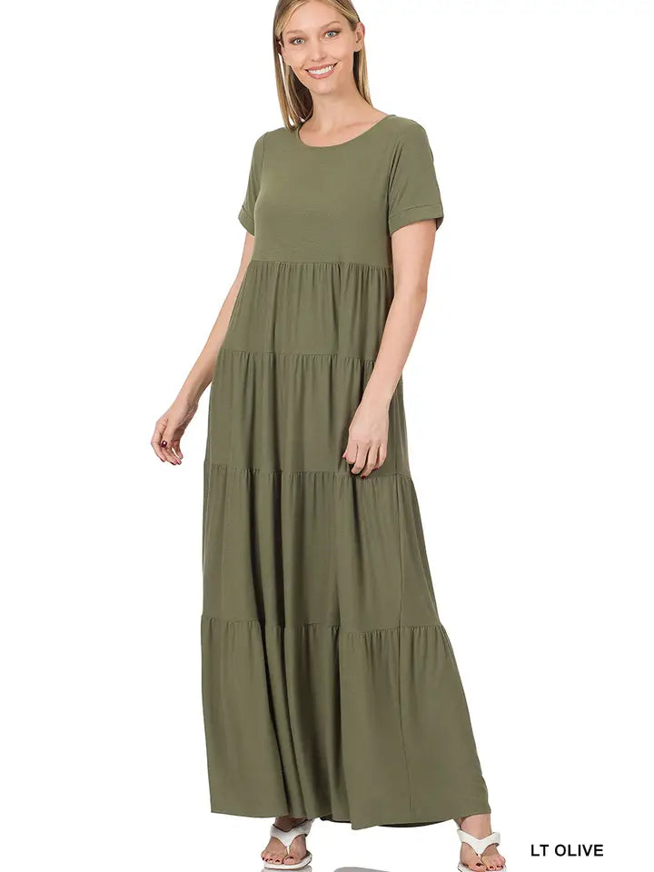 SI-22188 Short Sleeve Tiered Maxi Dress