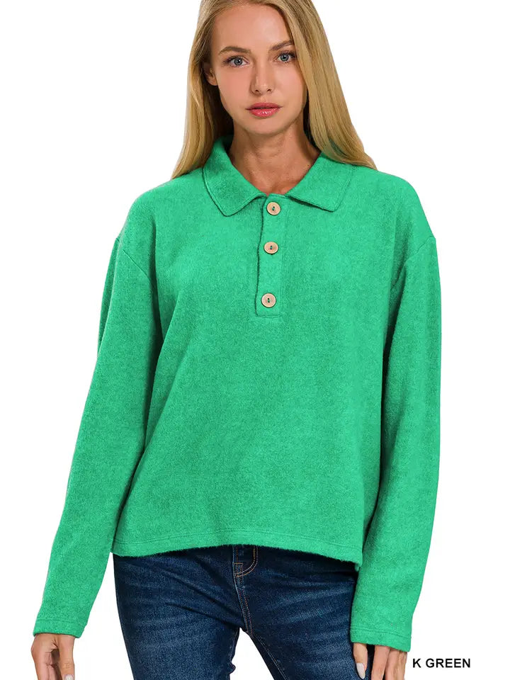 SI-25104 Brushed Melange Hacci Collared Sweater