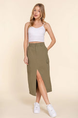 SI-25880 Cotton Twill Midi Cargo Skirt (Junior Fit)