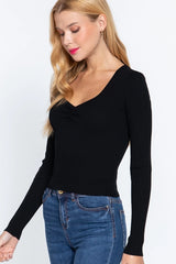 SI-21781 Fitted Shirring Sweatheart Neck Sweater